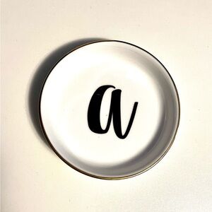 Elegant small White and Black Monogrammed jewelry/trinket dish